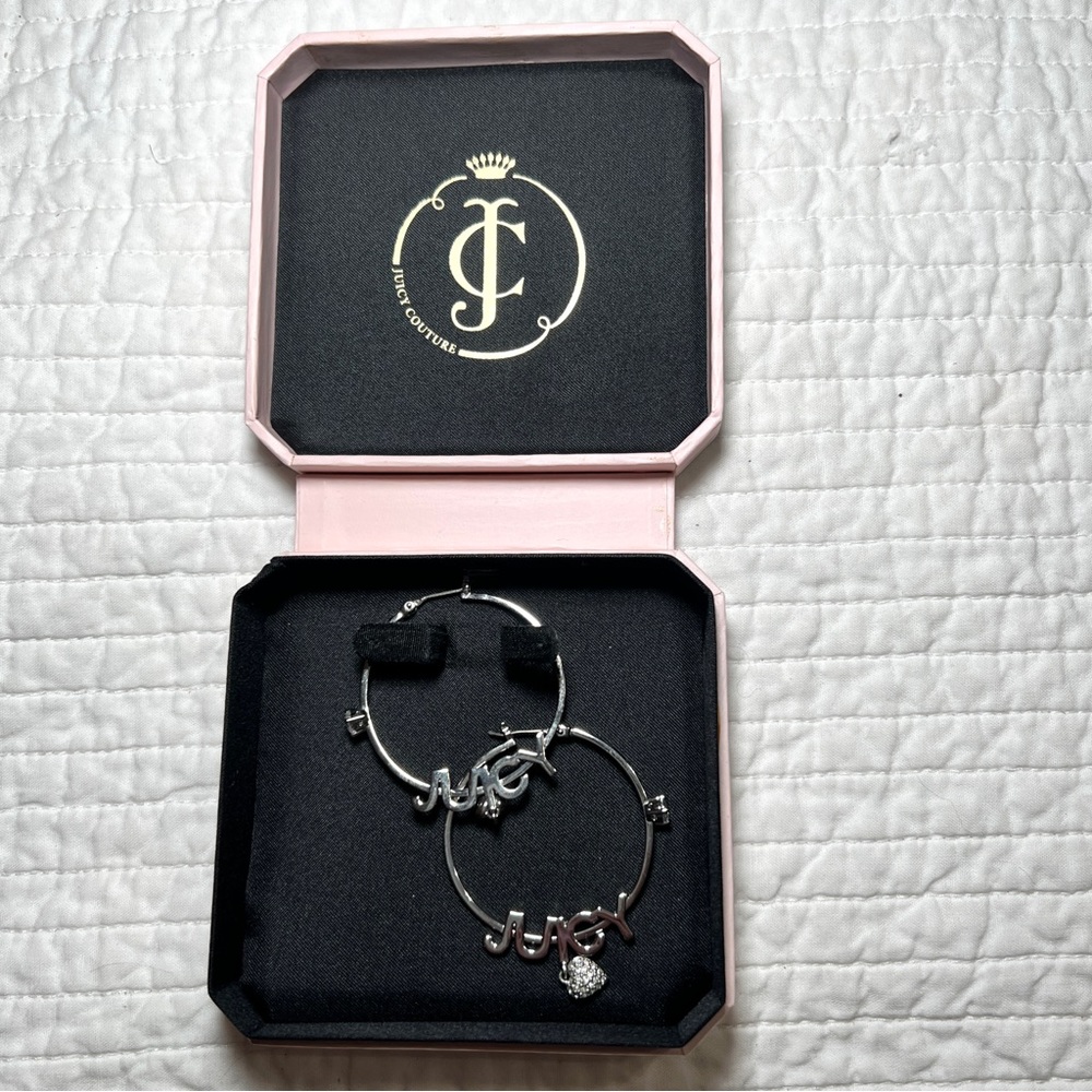 Juicy Couture, Silvertone hoop earrings. Authentic, vintage.